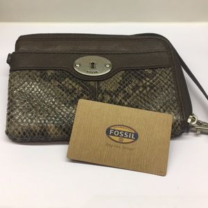 Faux Snakeskin Fossil Wristlet